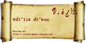 Válik Ákos névjegykártya